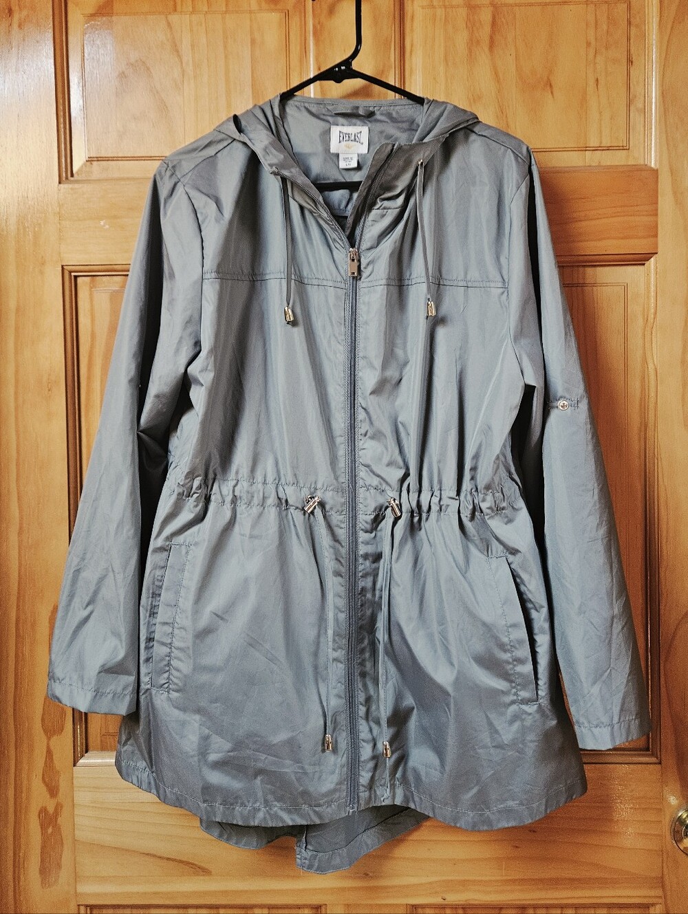 Everlast Women's Light Blue-Gray Hooded Drawstring Windbreaker Trench Coat